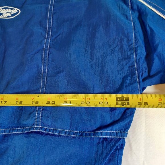 Vintage Reebok Men's Size L Spell Out Blue White Long Nylon Windbreaker Jacket - Picture 9 of 10